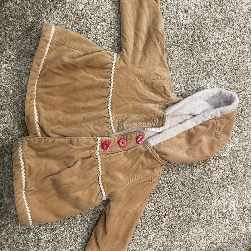 Gymboree Tan Hooded fleece lined Jacket with Red heart Buttons 2T